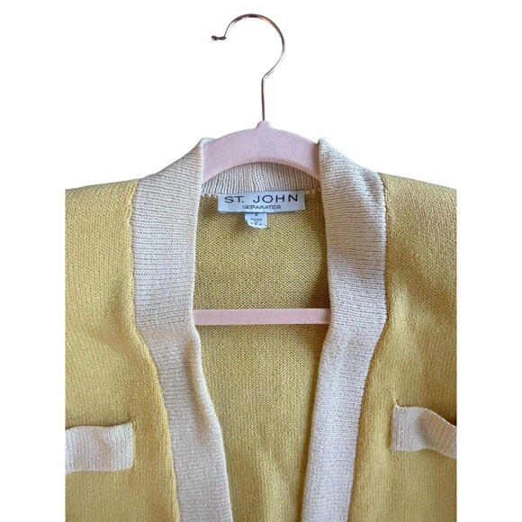 ST. JOHN SPORT Sz S Butter Yellow with White Trim Wool/Rayon Knit Cardigan - Picture 5 of 10